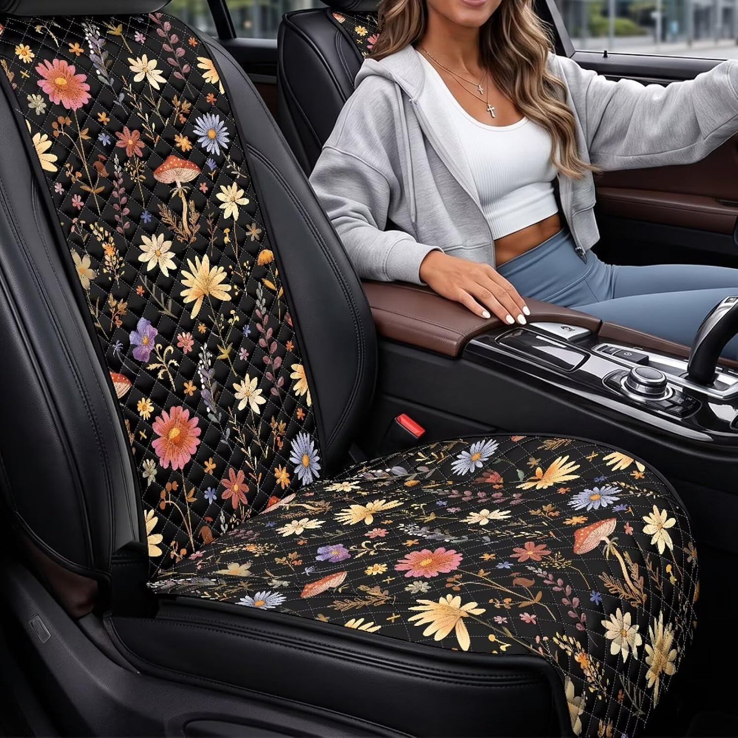 Wildflower Mushroom Car Seat Protector for Front Seats