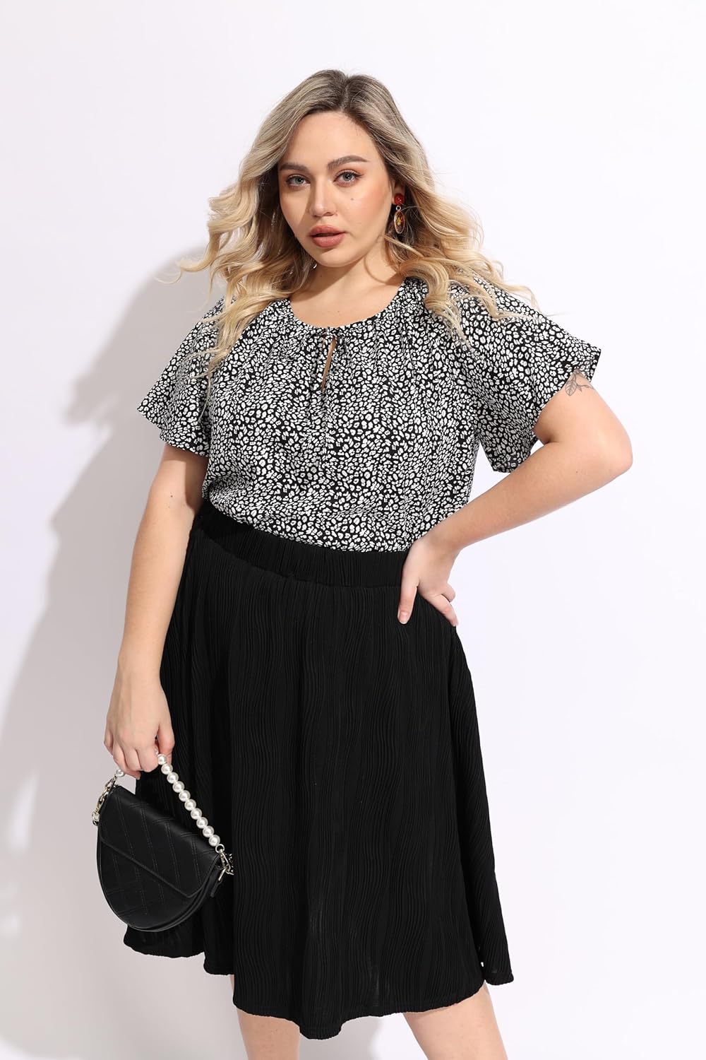 CARCOS Womens Plus Size Floral Blouses Ruffle Short Sleeve Boho Tops Chiffon Summer Shirts Drawstring Business Shirts XL-5XL - Image 3