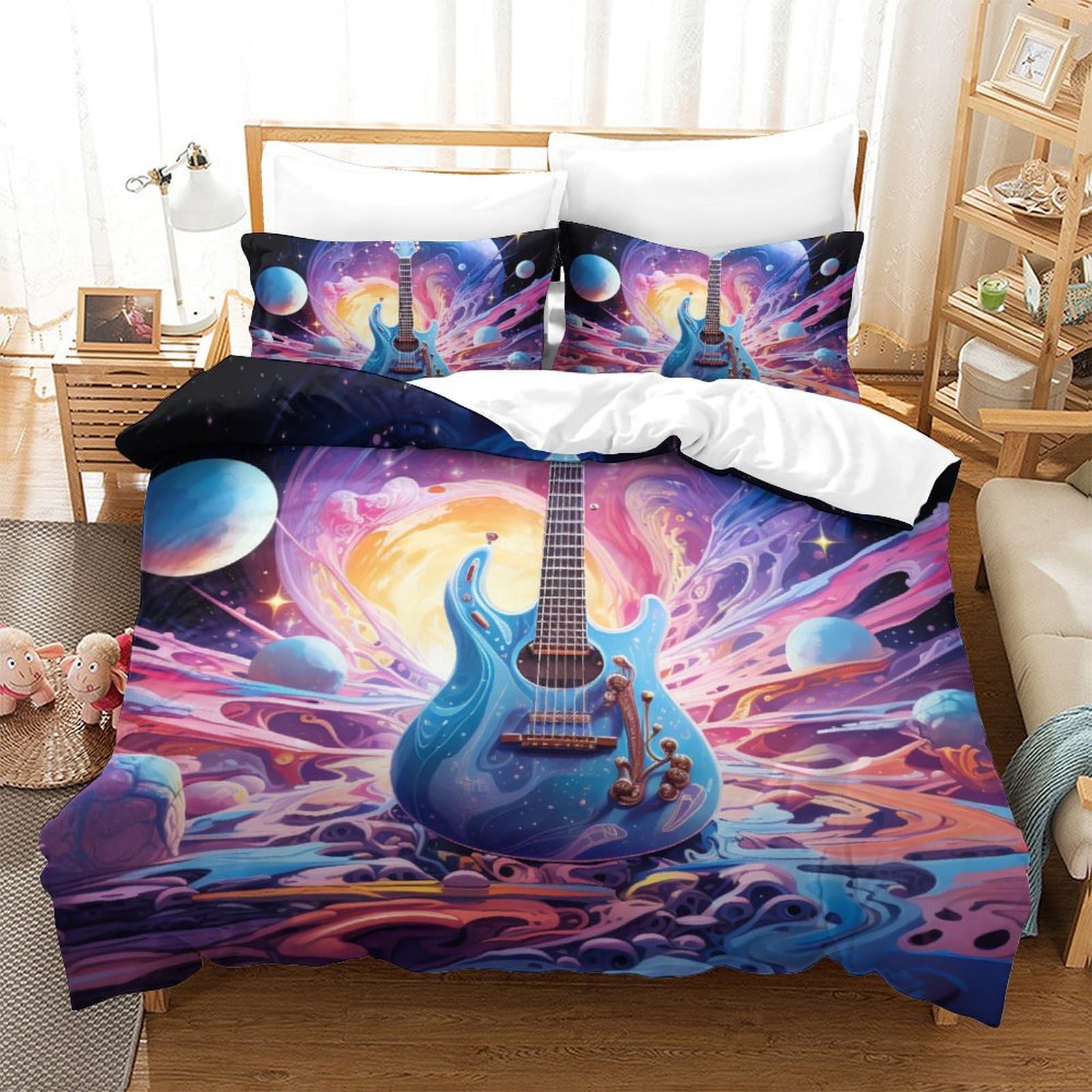 Housse de couette guitare 3D microfibre ultra douce à fermeture éclair 220x240
