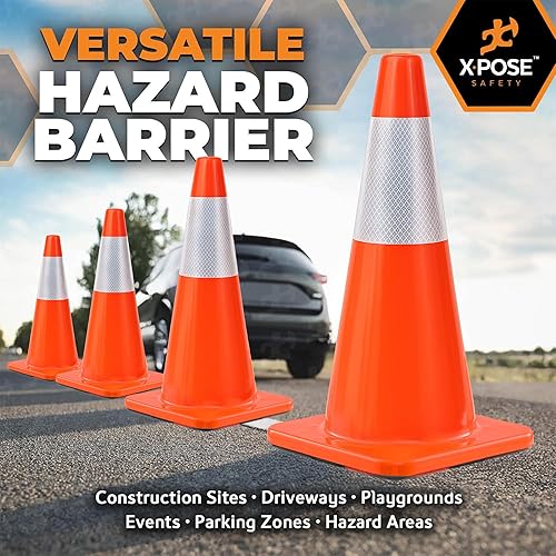 Miniatura 6 de Xpose Safety Conos de tráfico naranjas de 18 pulgadas, resistentes, 3 libras con collar de 6 pulgadas, 1 paquete de conos de seguridad de plástico