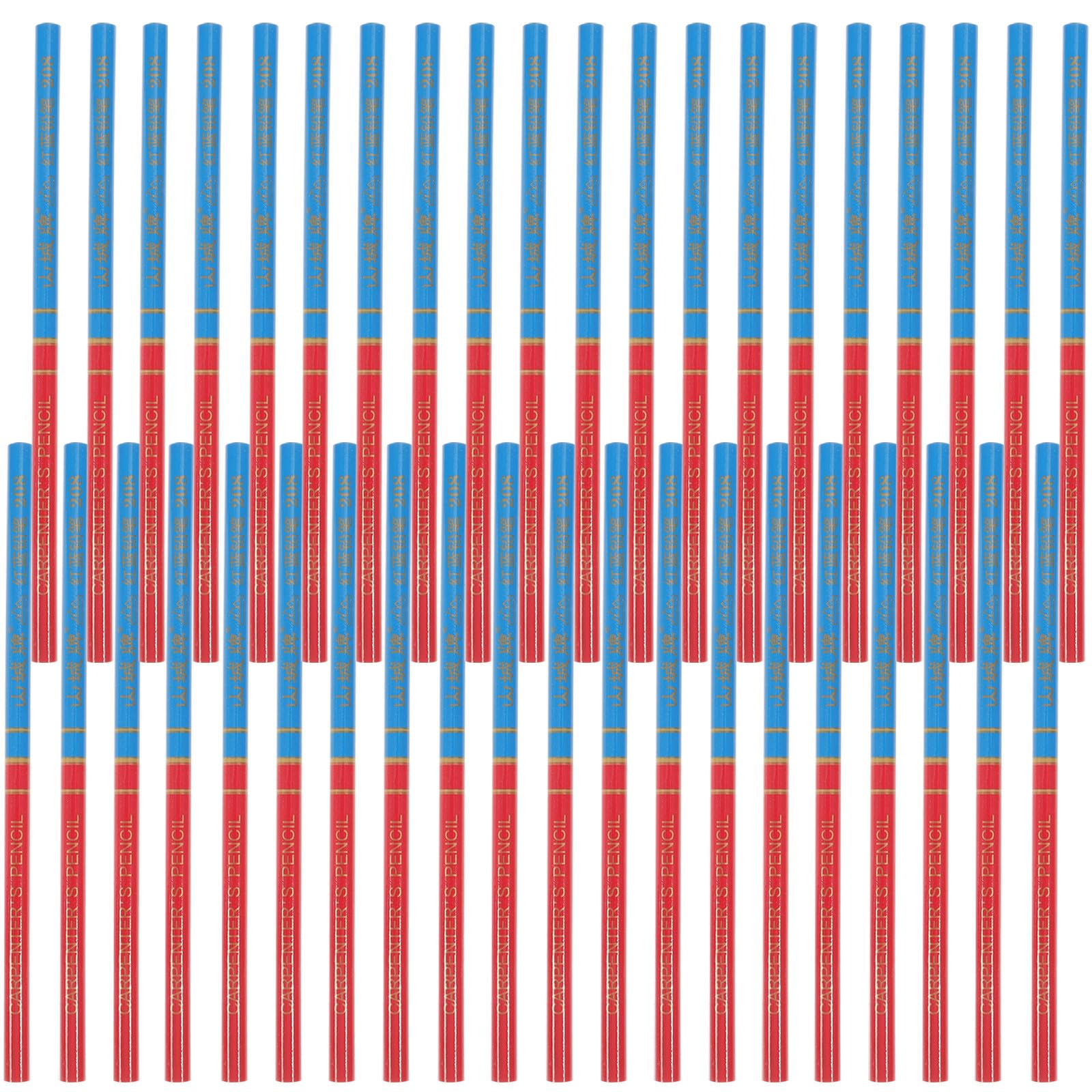 SHERCHPRY 40 Lápices para Carpintería Redondos de Madera Doble Color Rojo y Azul Marcadores para Obra y Bricolaje Lápices de Carpintero Resistentes para Marcar Madera Plástico y Hormigón