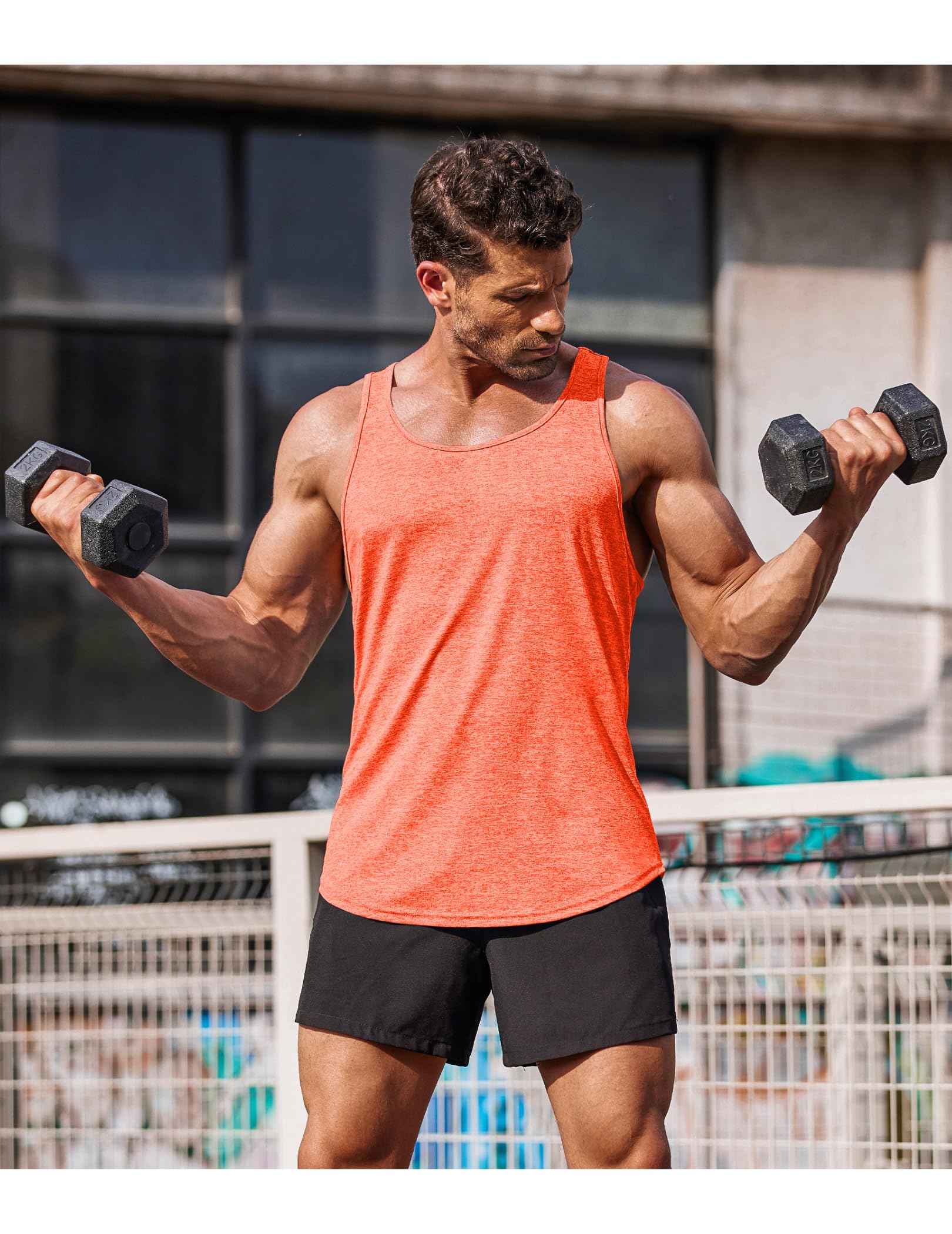 Coofandy, canottiere da uomo da palestra, confezione da 3, Confezione da 3 pezzi: verde, arancione, rosso, azzurro, L