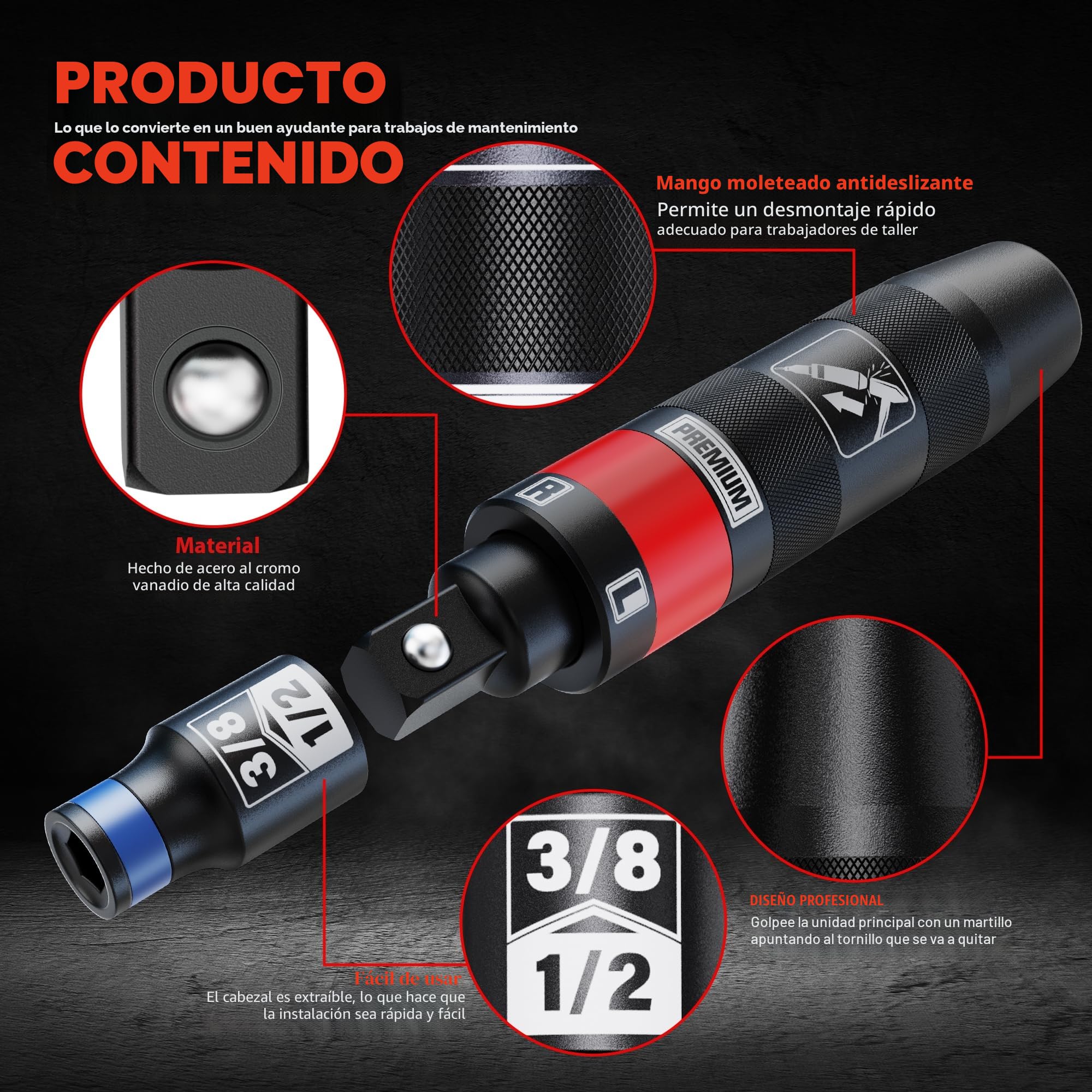 Juego de Destornilladores de Impacto Manual de 1/2 Pulgadas, Herramientas de Reparación, Juego de Desatornillador, Extracción de Tuercas y Tornillos Oxidados, 13 piezas