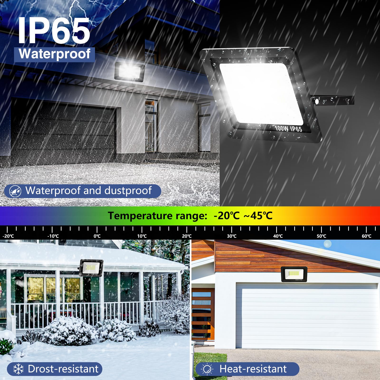 Realky 100W Faretto Led da Esterno, Potenti Faretti Led Esterni 10000LM, 144 LED 6500K Bianca Fredda Faro led esterno IP65 - Fari Led Interna ed Esterna per Giardino, Cortile, Garage, Pareti