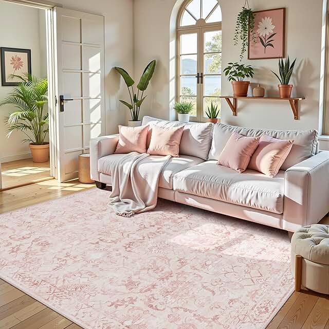 Pink Area Rugs 5x7 Rugs for Living Room, Machine Washable Rugs for Bedro...