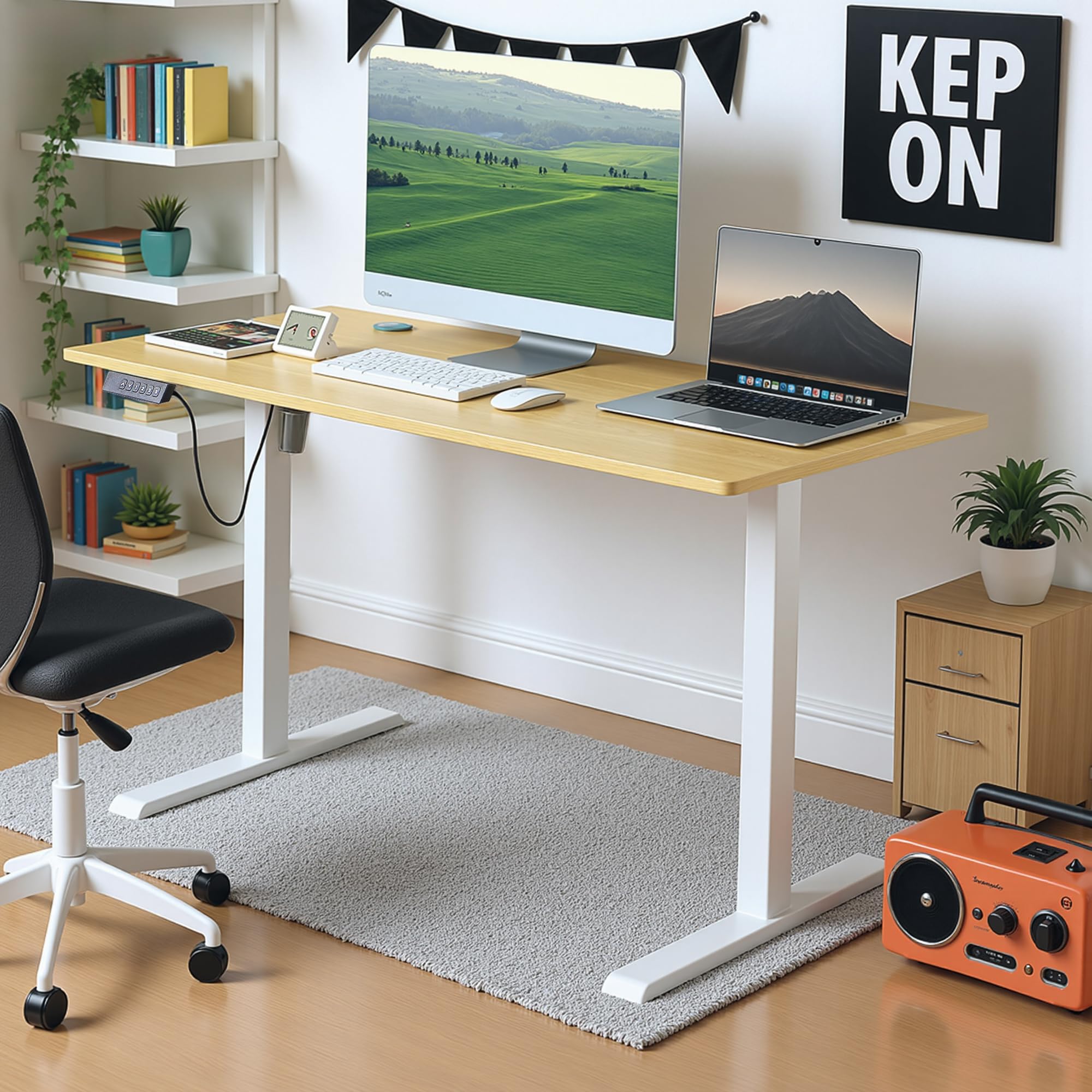 Amazon | VECELO 昇降式デスク 電動 スタンディングデスク オフィス