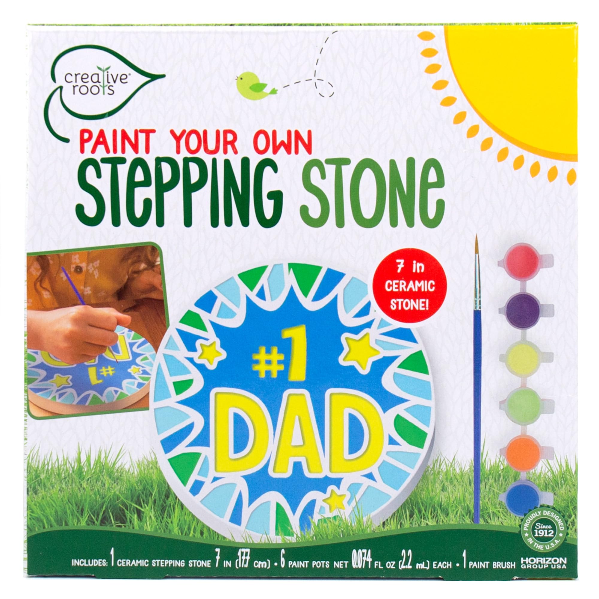 Paint Your Own #1 Dad Stepping Stone, Paintable Ceramic 7 in. Stone, Includes 6 Acrylic Paints & Paintbrush, Great Arts and Crafts for Kids Ages 8-12, Father's Day Gift