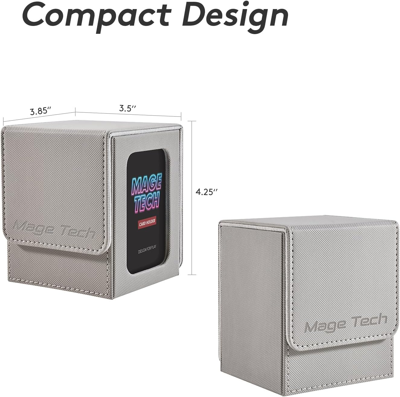Mage Tech Commander Deck Box Lite - Card Display with Snap Card Holder & Removable Cover, Fits 100+ Single-Sleeved Cards, Ideal for MTG, PTCG, OPCG, SWU & More (Grey)