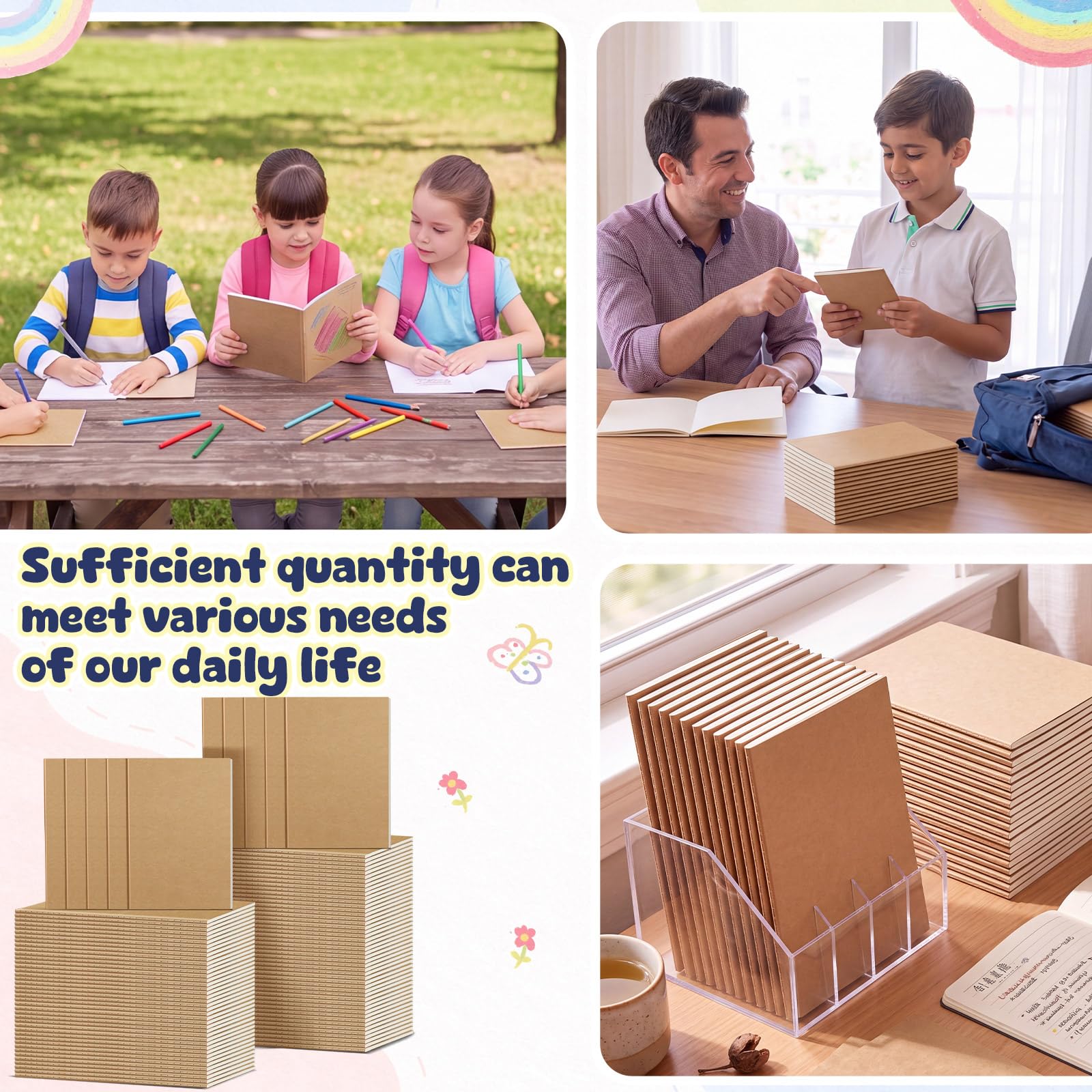 Handepo Confezione da 100 quaderni in carta kraft, 60 pagine, a righe, a righe, copertina morbida, in carta kraft, diari di viaggio, diari per studenti, ufficio e scuola (colore Kraft, A6)