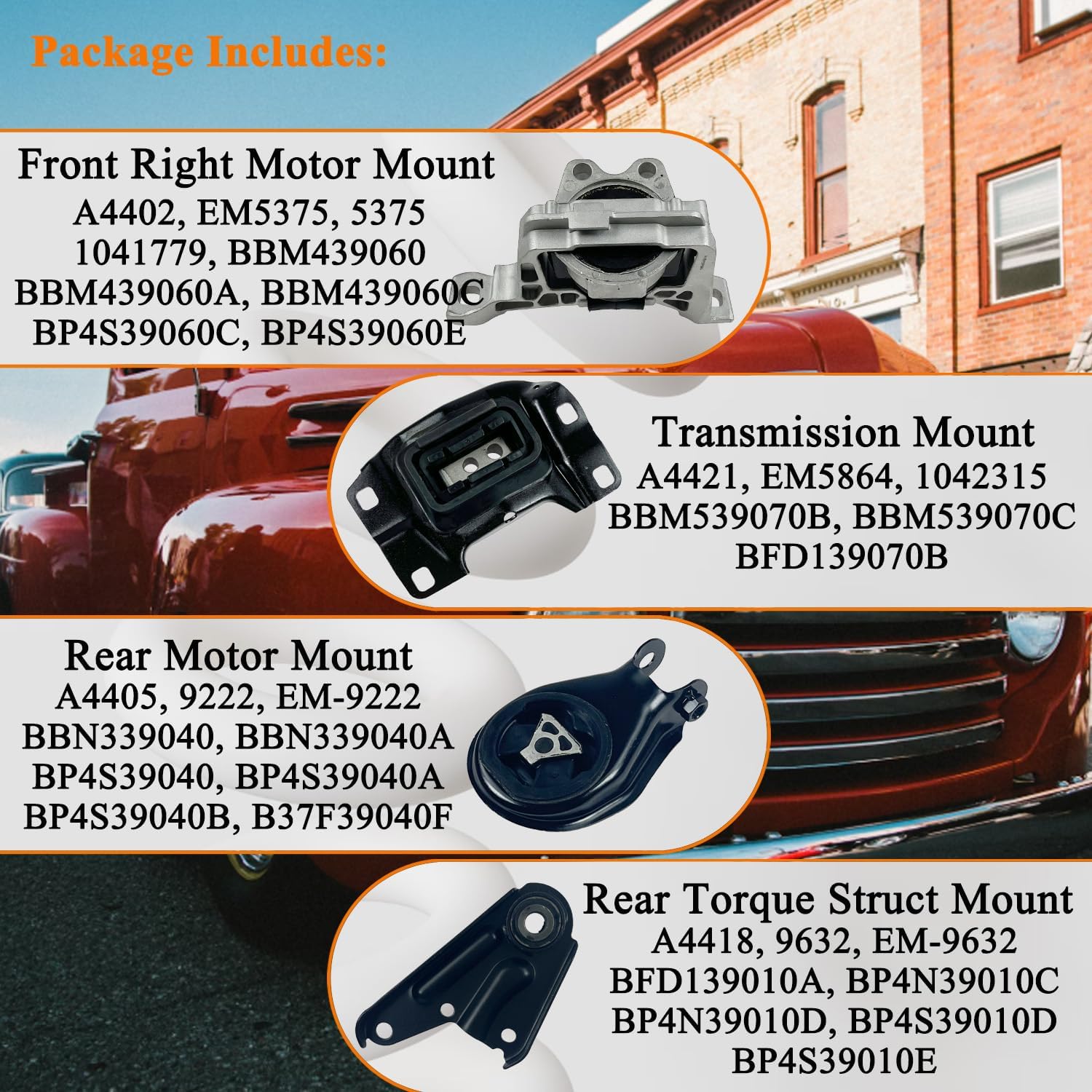 4pcs Engine Motor and Transmission Mount Kit Compatible with 2010 2011 2012 2013 Mazda 3 2.0L Automatic Transmission with 5 Speed, Replace OE A4402 A4405 A4418 A4421