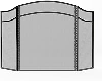 Lizh Metalwork 3-Panel Black Fireplace Screen with Arch Frame, 48x29 Inch - Heavy Duty Ember Guard for Kids & Pets