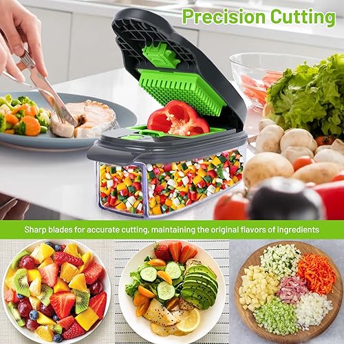 Miniatura 2 de Picador de verduras 13 en 1 picador de cebolla  Picador de verduras con recipiente  Picador de ensaladas  Cortador de patatas - Regalo para