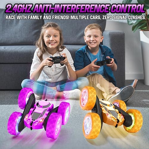 Vista 88 de Auto de control remoto para niños, auto de acrobacias RC giratorio de 360°, vehículo eléctrico 4WD de doble cara con luces LED, autos de juguete