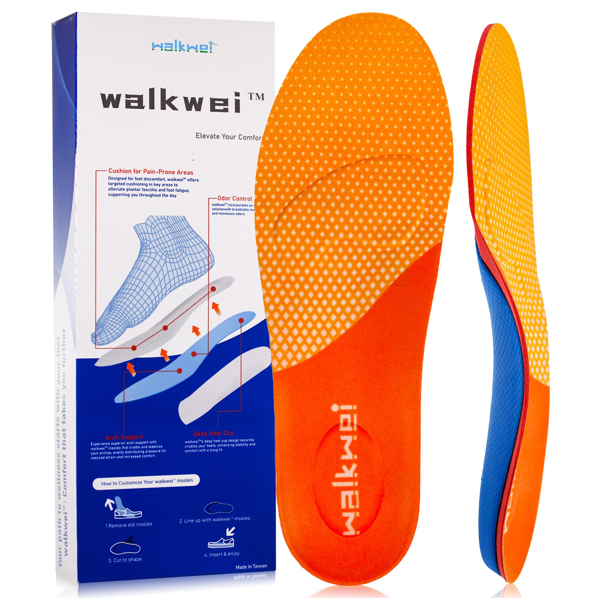 walkwei Shoe Insoles for Men Women Work Boot Insoles for Men Women Plantar Fasciitis Flat Feet Standing All