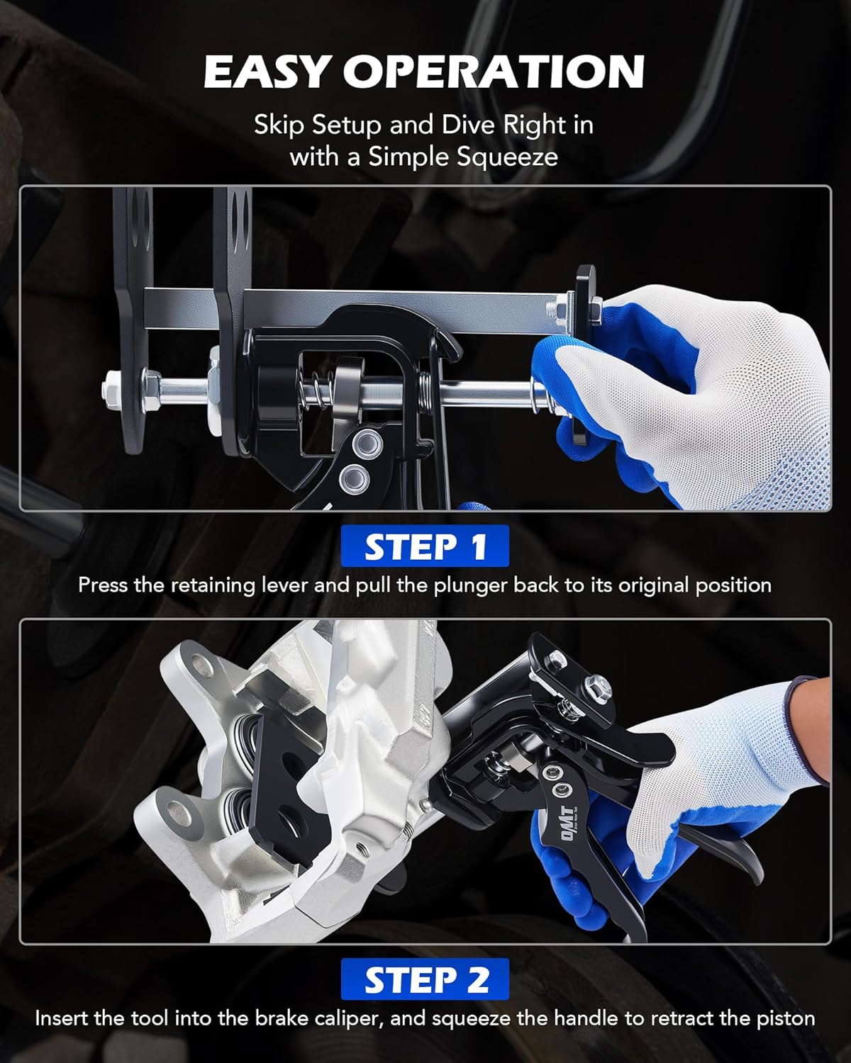 Orion Motor Tech Single Dual Quad Piston Brake Caliper Compressor, Brake Piston Compressor Tool Set for Brake Pad Replacement, Disc Brake Caliper Tool Compatible with Most Cars & Trucks, Black