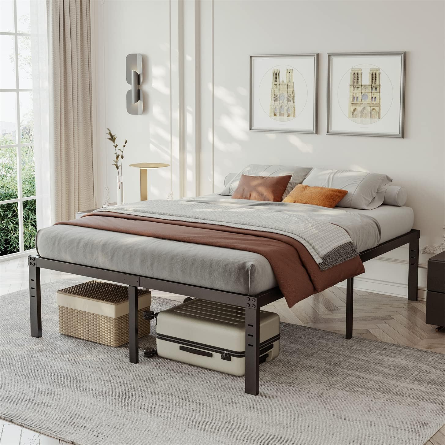 Queen Size Bed Frame with Storage 18 inch Tall, Platform Bedframe with Steel Slats Support, No Box-Spring Needed,Ample Storage Easy Assembly, Sturdy and Noise Free, Black