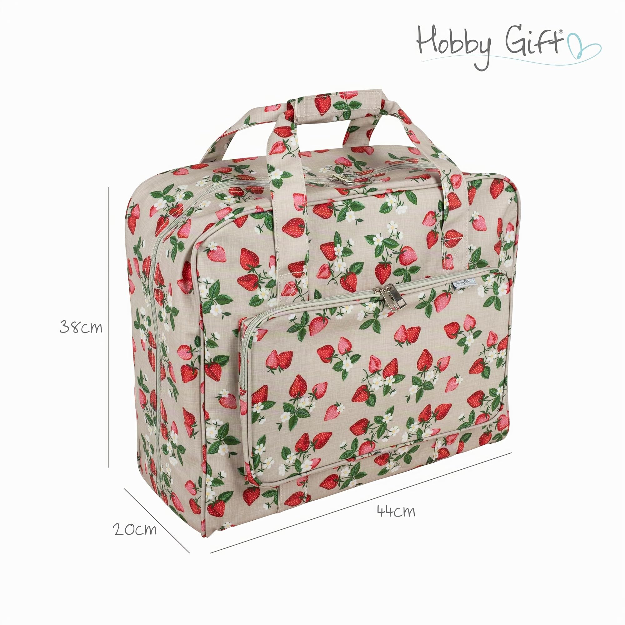 Hobby Gift Borsa per Macchina da Cucire - Borsa Imbottita Resistente con Chiusura a Zip, Borsa Grande Impermeabile per Trasporto e Accessori da Cucito - 20 x 44 x 38 cm, Fragole