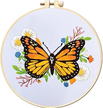 Yutaohui Butterfly Embroidery Kit for Beginners & Adults Complete Starter Kit with Hoop, Thread, Needles, and Pattern Easy DIY Embroidery Craft for Relaxation & Gifts