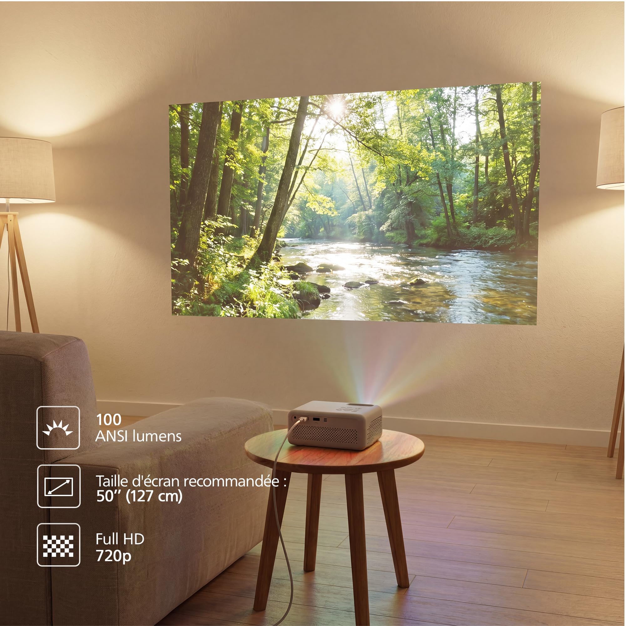 Philips NeoPix 106, vidéoprojecteur Portable LCD LED, 720p, 100 ANSI lumens, écran Jusqu’à 50", USB-C, HDMI, Correction Keystone Automatique, Blanc