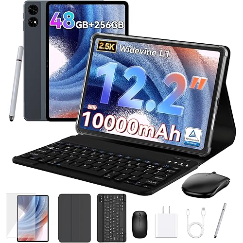 2026 upgrated 12 inch Tablet, Android 16 Tablet with Keyboard, 2K UHD Display for High-Res Gaming/Art/Productivity,with Wideline, 24GB+256GB+2TB, 5G WiFi/Octa-Core/10000mAh/GMS/GPS-4-year Warranty