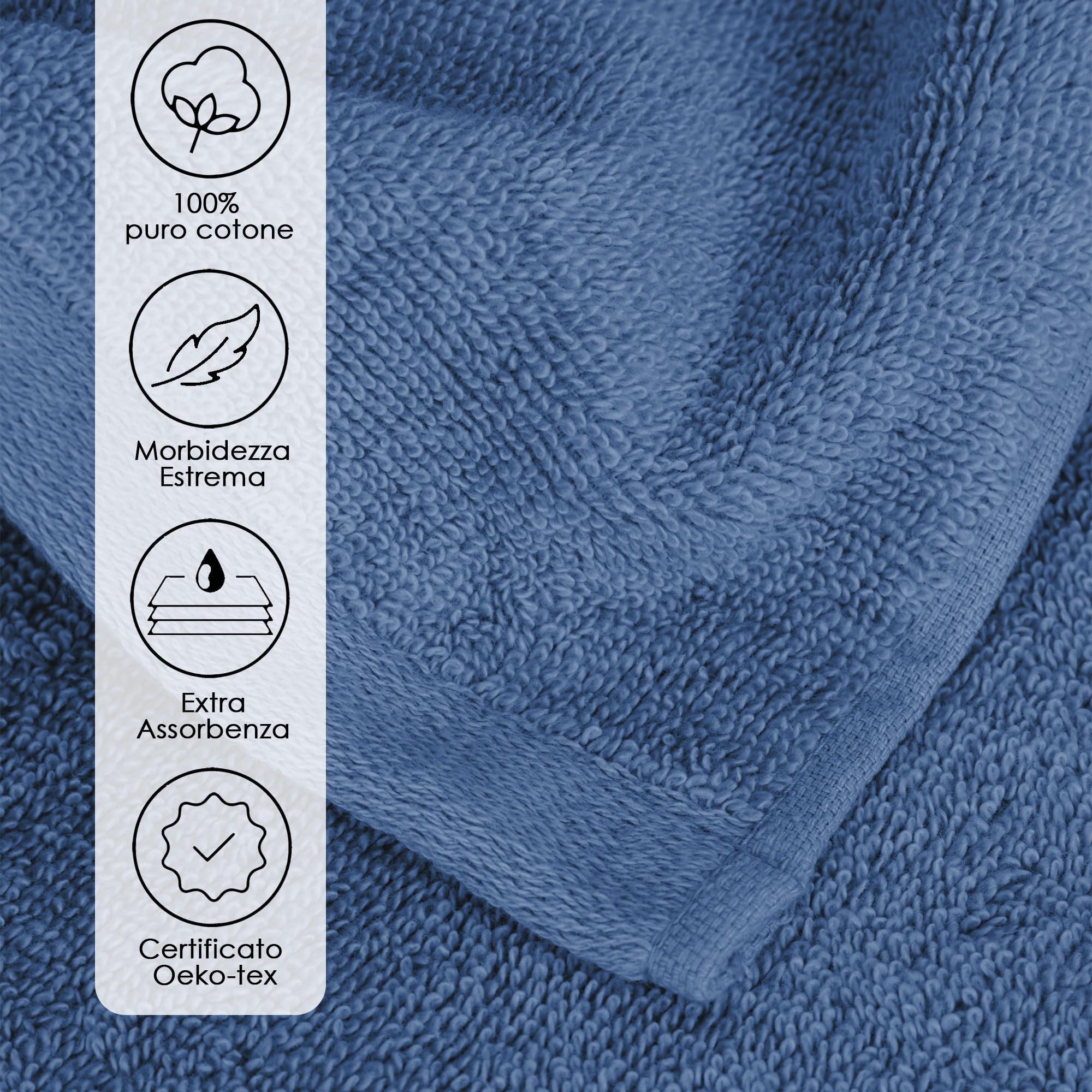 Ruggeri - Set 2 Teli Doccia e Bagno 70x140 cm - 100% Puro Cotone Extra Morbido - Collezione Asciugamani - Let's Color! (Blu)