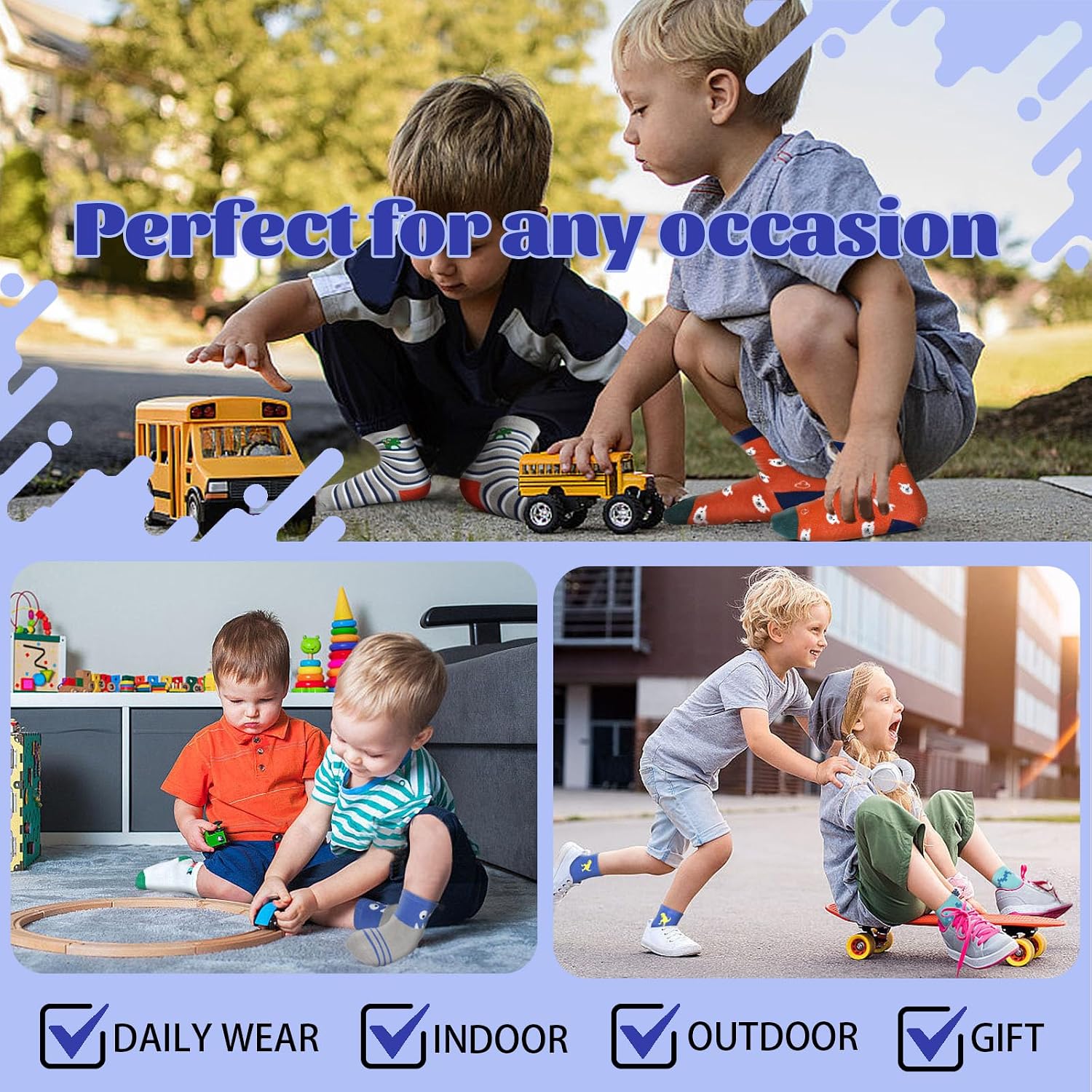 HYCLES Toddler Boys Socks, Non-Slip Kid Grip Socks for 0-7 Years