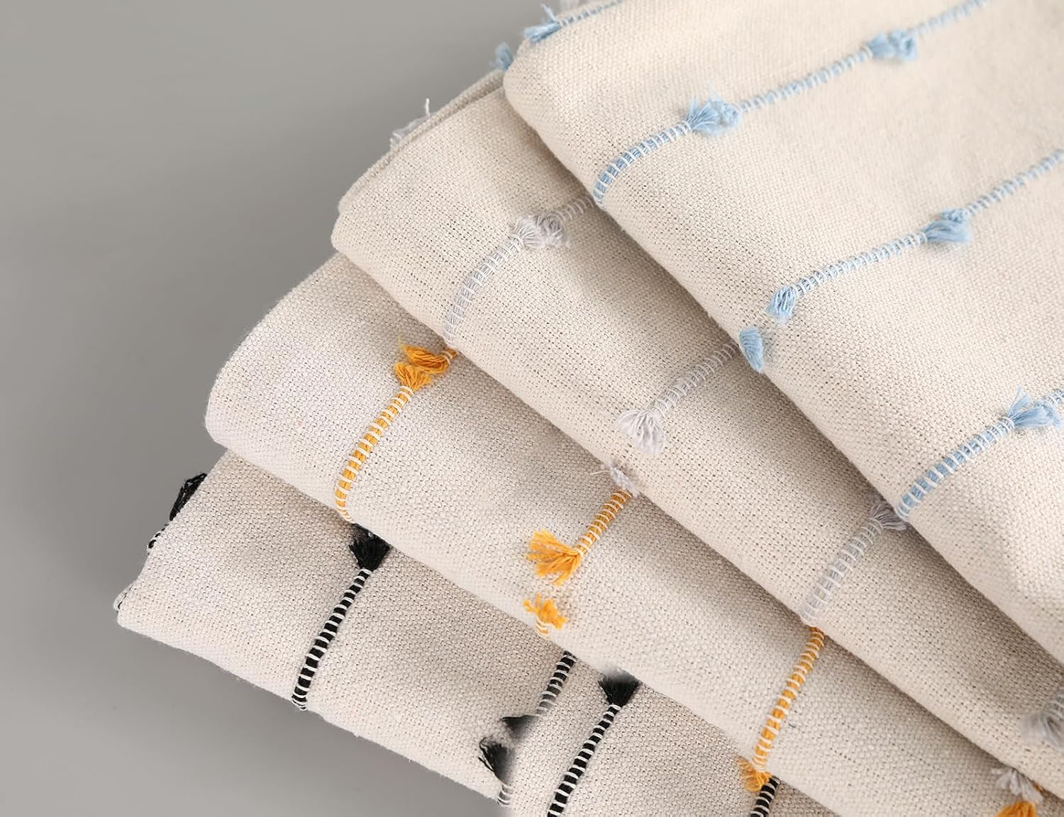 Set of 2 Boho Throw Pillow Covers 18x18,Light Blue and White Neutral Couch Pillow Case with Tassel Fringe Decorative,Modern Accent Farmhouse Cushion Covers for Sofa Couch Bed Living Room - Image 5