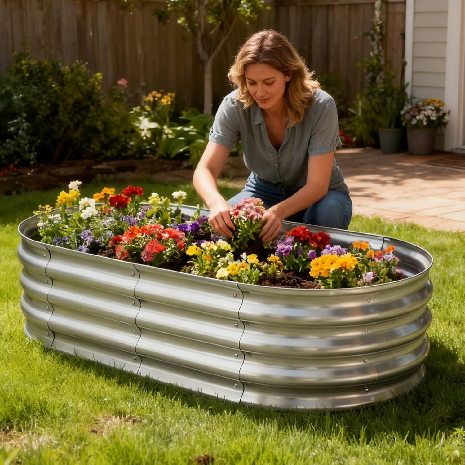 TATAANTY Galvanized Raised Garden Bed Kit, Rust-Resistant Planter Garden Boxes Outdoor, Oval Large Metal Raised Garden Beds for Vegetables Easy to Set Up - 4x2x1ft (2 Pack)
