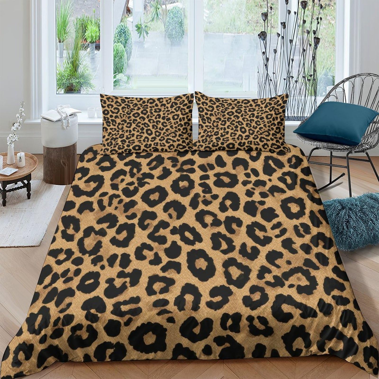 TUFRTGYHN 3D Printed Leopard Pattern Duvet Cover Microfiber Soft Breathable Cheetah Bedding Set with 2 Pillowcases for Bedroom Apartment Single（135x200cm）