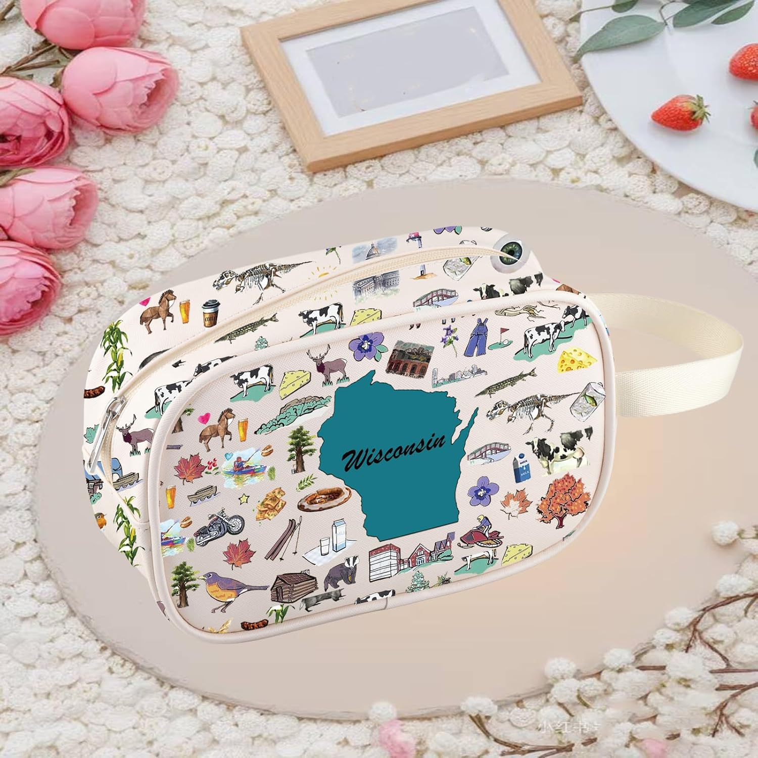 FEELMEM Wisconsin Travel Zipper Clear Makeup Bag Vacation Lover Gift Wisconsin Vacation Merchandise Camper Gift (beige) - Image 6