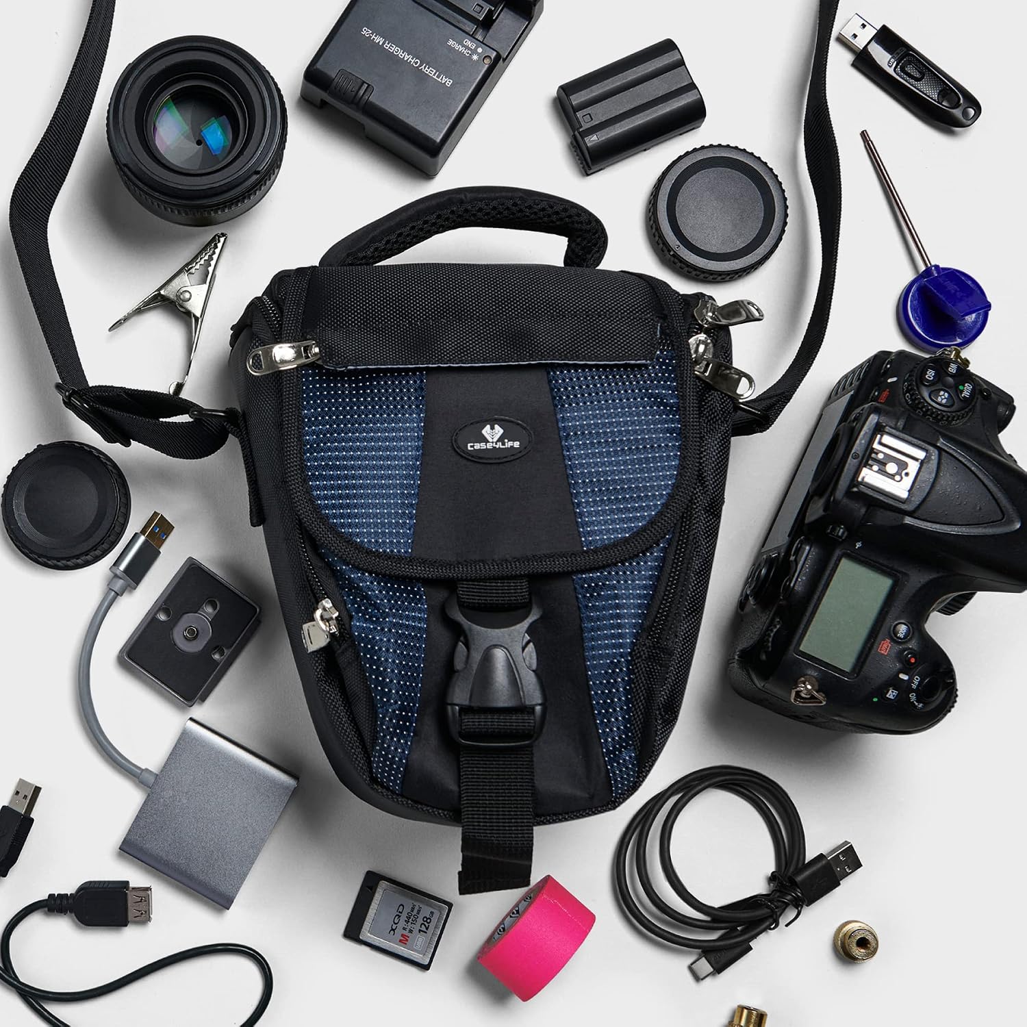 Case4Life Digital SLR Camera Bag Case Holster Black/Blue compatible with Nikon SLR D Series -D300S D3200 D3100 D5200 D5100 D700 D7000 D7100