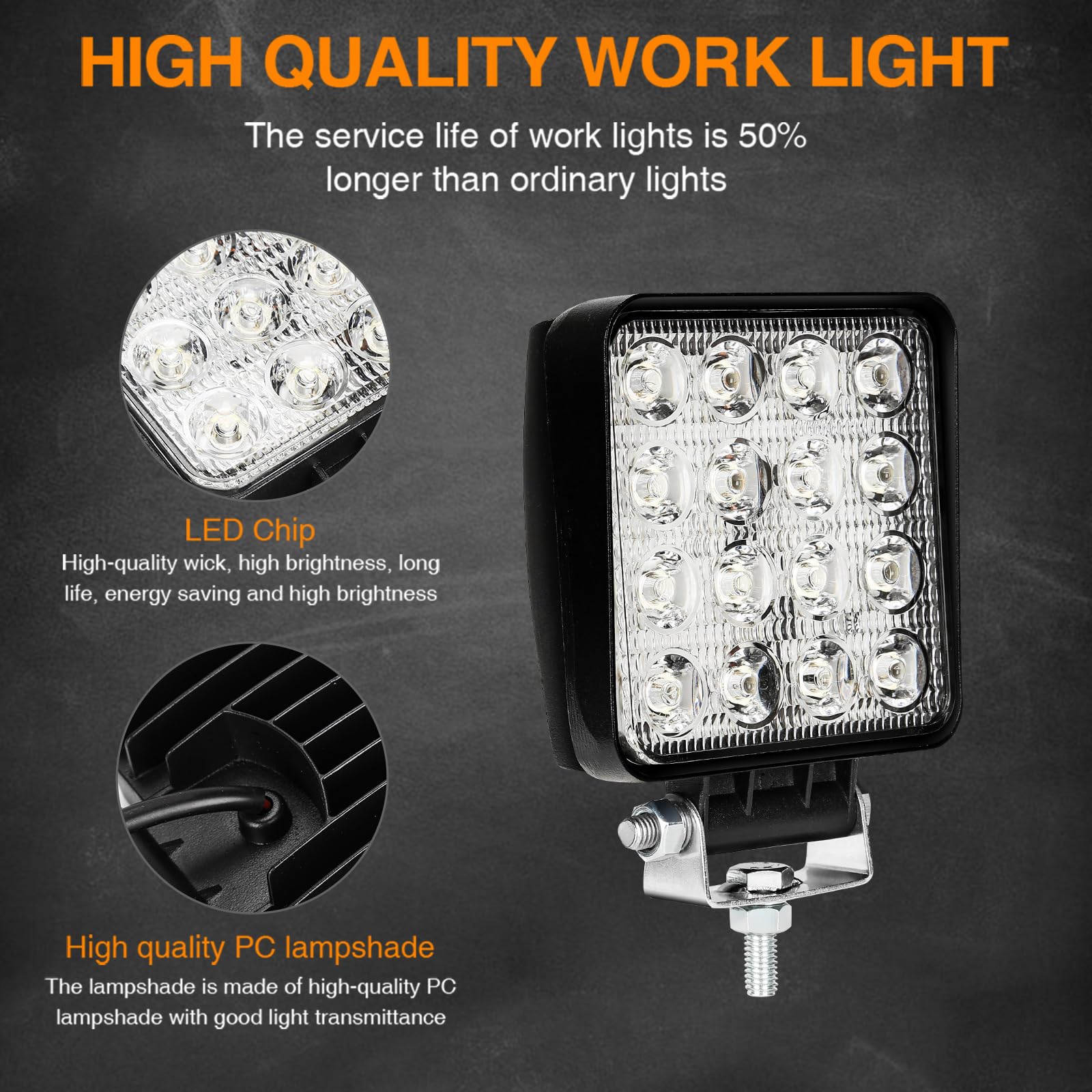 10 pezzi 48W LED fari da lavoro 12V fari ausiliari 4320LM, fari LED 6500K per retromarcia IP67 impermeabili per trattore offroad SUV