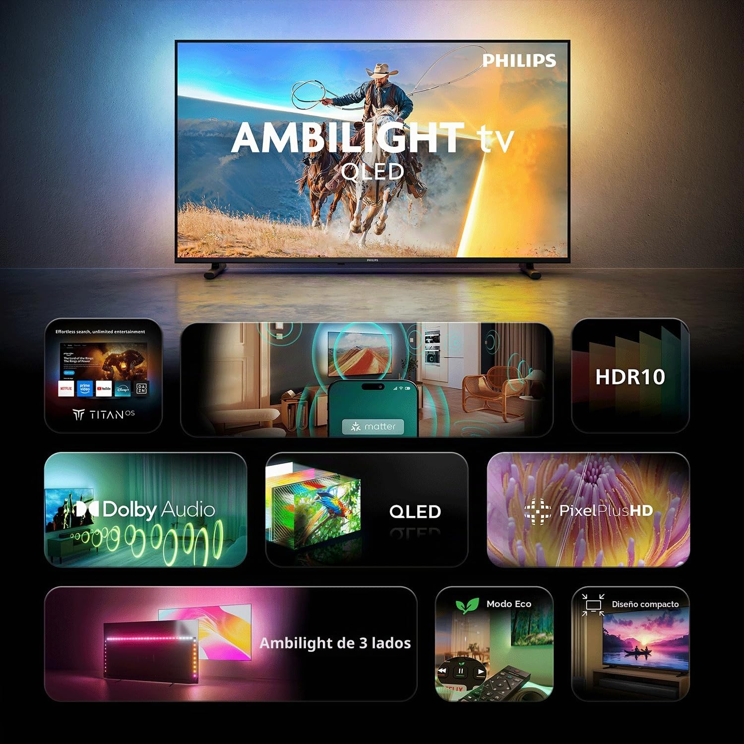 PHILIPS Ambilight TV 32PQS6901/12 32 Inch FHD QLED Smart TV | Pixel Precise Ultra HD, Titan OS, Dolby Audio