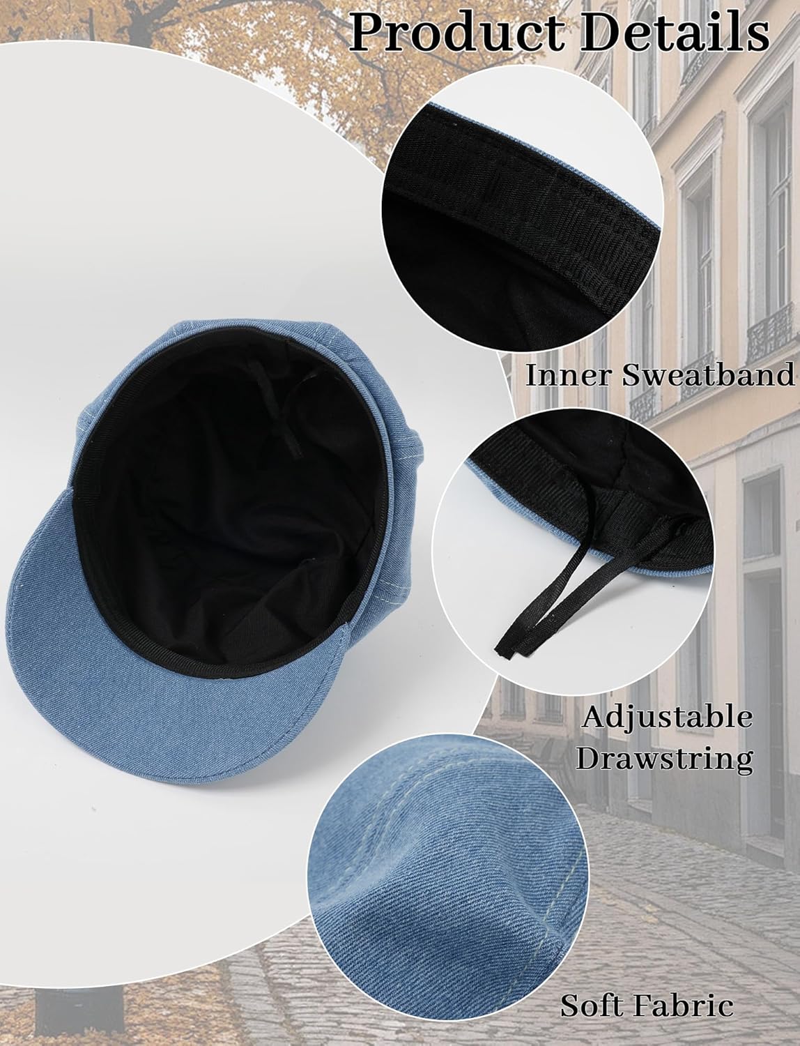 FEOYA Women Denim Newsboy Hats Cotton Casual Cabbie Hat Stylish Beret French Cap Paperboy Caps - Image 5
