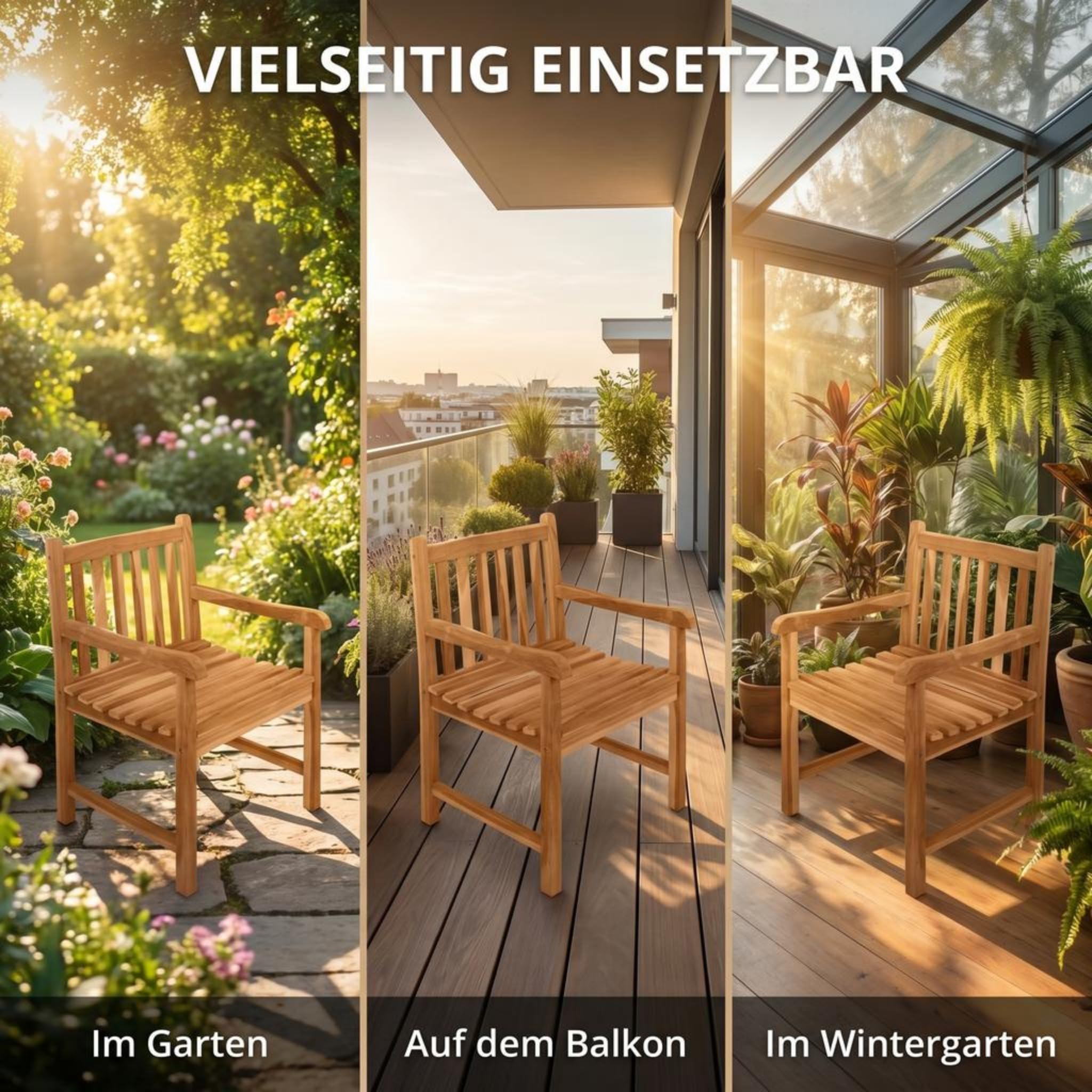 SAM Premium Gartensessel Caracas, Gartenstuhl Teakholz massiv lackiert, Niedriglehner mit Armlehnen bis 150 kg, wetterfest für Garten Terrasse Balkon Wintergarten Outdoor, Unikat