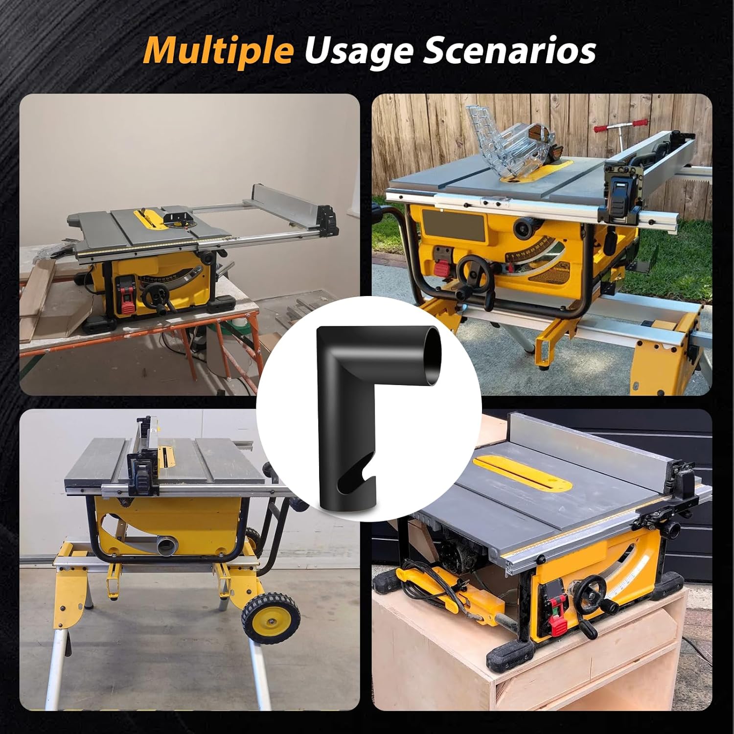 Dust Port Adapter for DeWALT DWE7485 Table Saw, Compact Design Metal Table Saw Dust Collection Adapter with Hook, Includes Wood Shavings Storage Bag, No Tools Required and Compact Easy Install