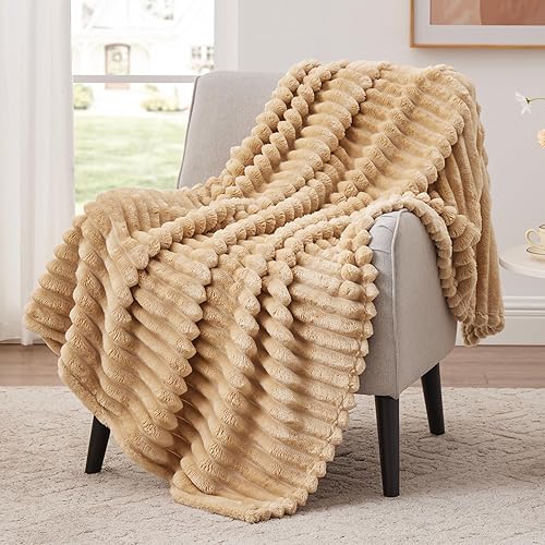 EXQ Home Manta de vellón para sofá o cama, decorativa, de jacquard, rayas 3D, manta de franela suave y ligera, adecuada para todas las estaciones