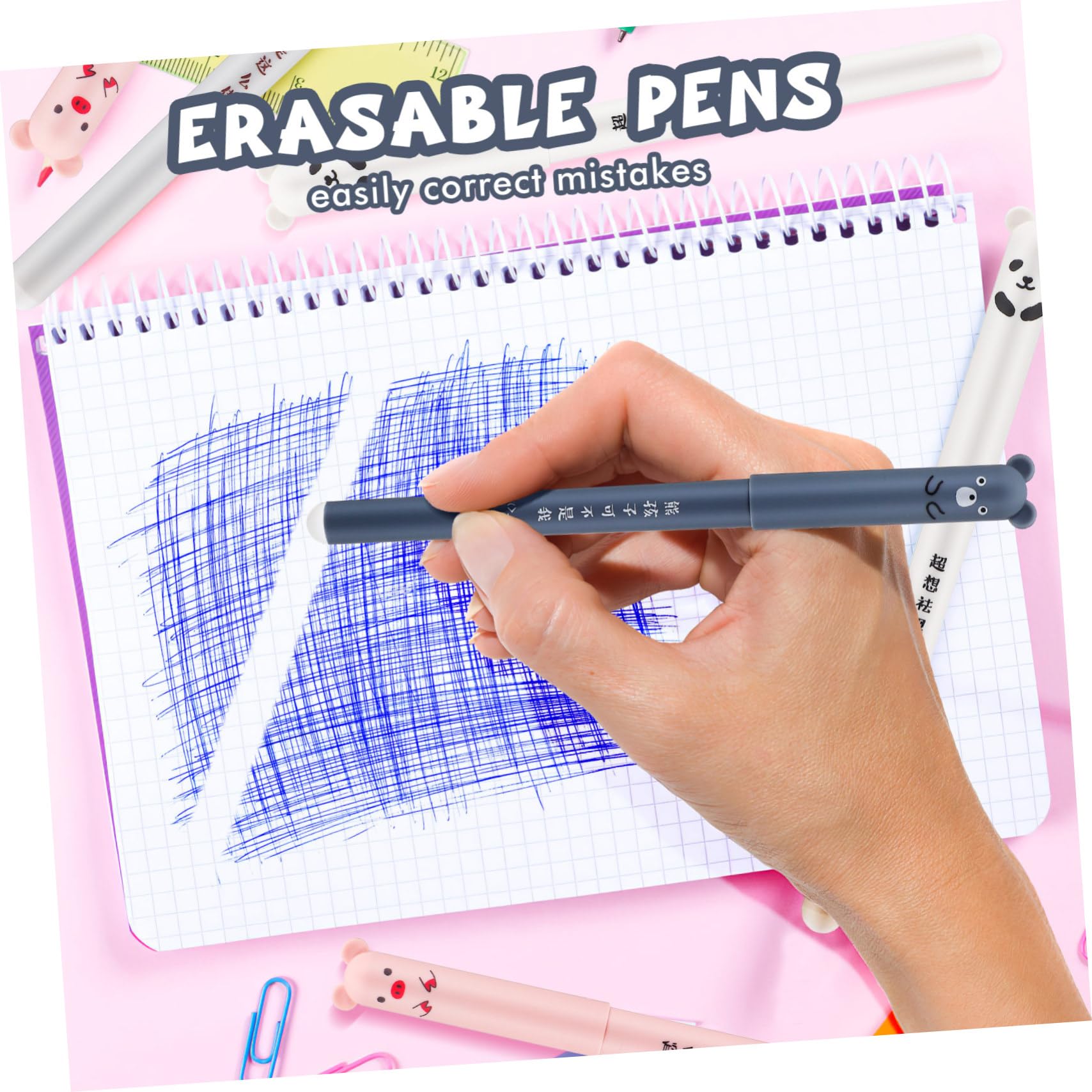 VILLCASE 3 Set di Penne a Sfera con Animali dei Cartoni Animati - Ricariche per Penne Creative per Ufficio Confezione per E Lavoro