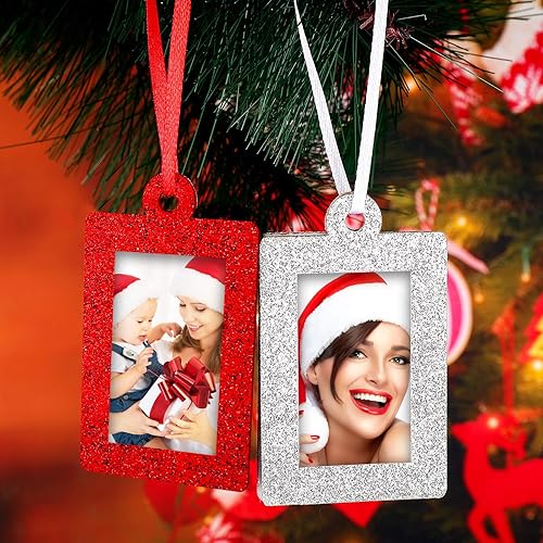 Miniatura 10 de Jetec 36 marcos de fotos con brillantina para decoración de árbol de Navidad, mini marco de fotos de fieltro, marco pequeño para colgar, regalos de