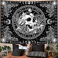 Vista 2 de Aipon Tapiz de esqueleto en blanco y negro para dormitorio, tapiz de calavera, setas, tapices hippie, plantas naturales, flores florales, tapiz