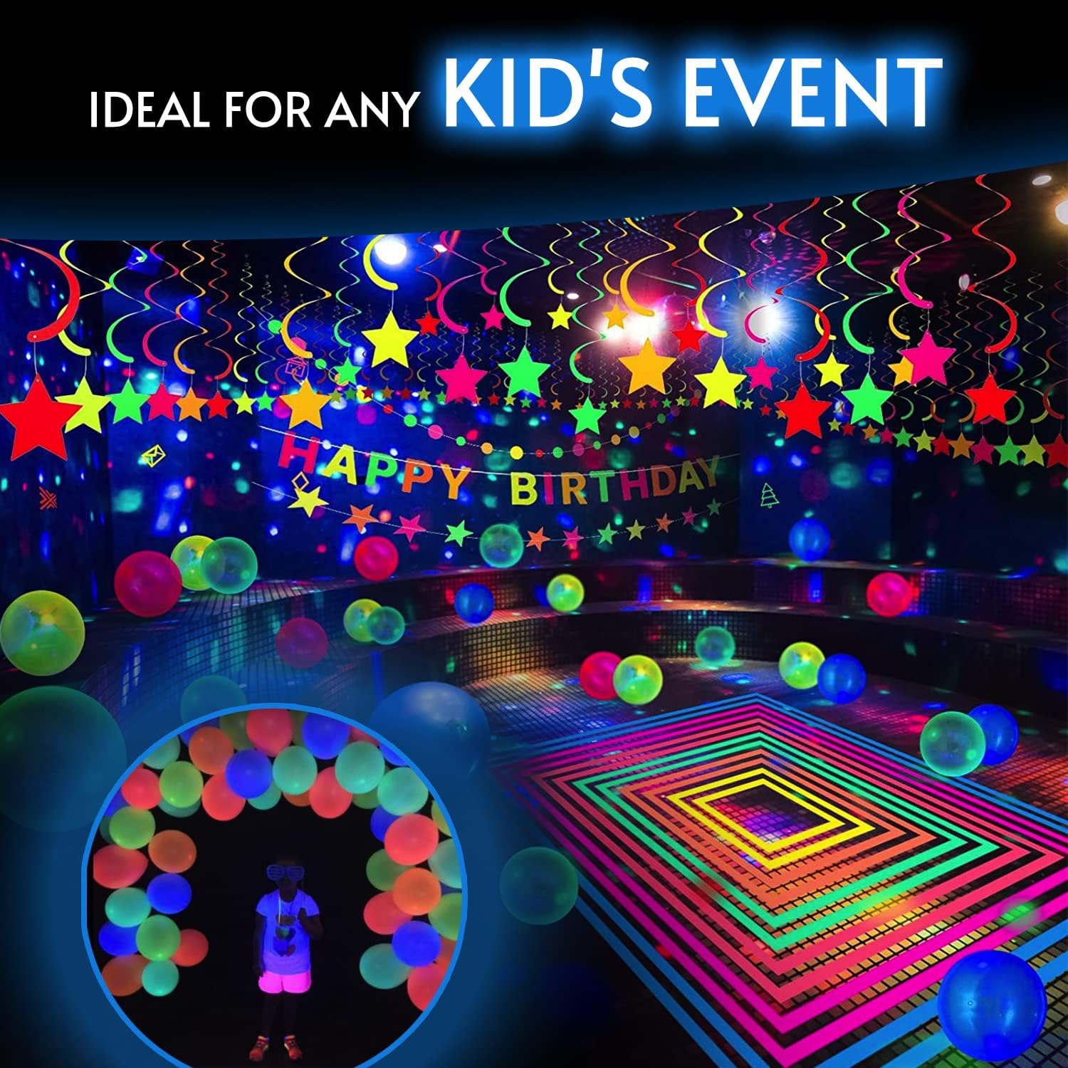 Glow King Black Light Reactive Neon Balloons | Glow In The Dark Latex Balloons in Multiple Colors | Fun UV Fluorescent Party Gift for Events | Luminous Ballons for Birthday Decoration – 100 Pack