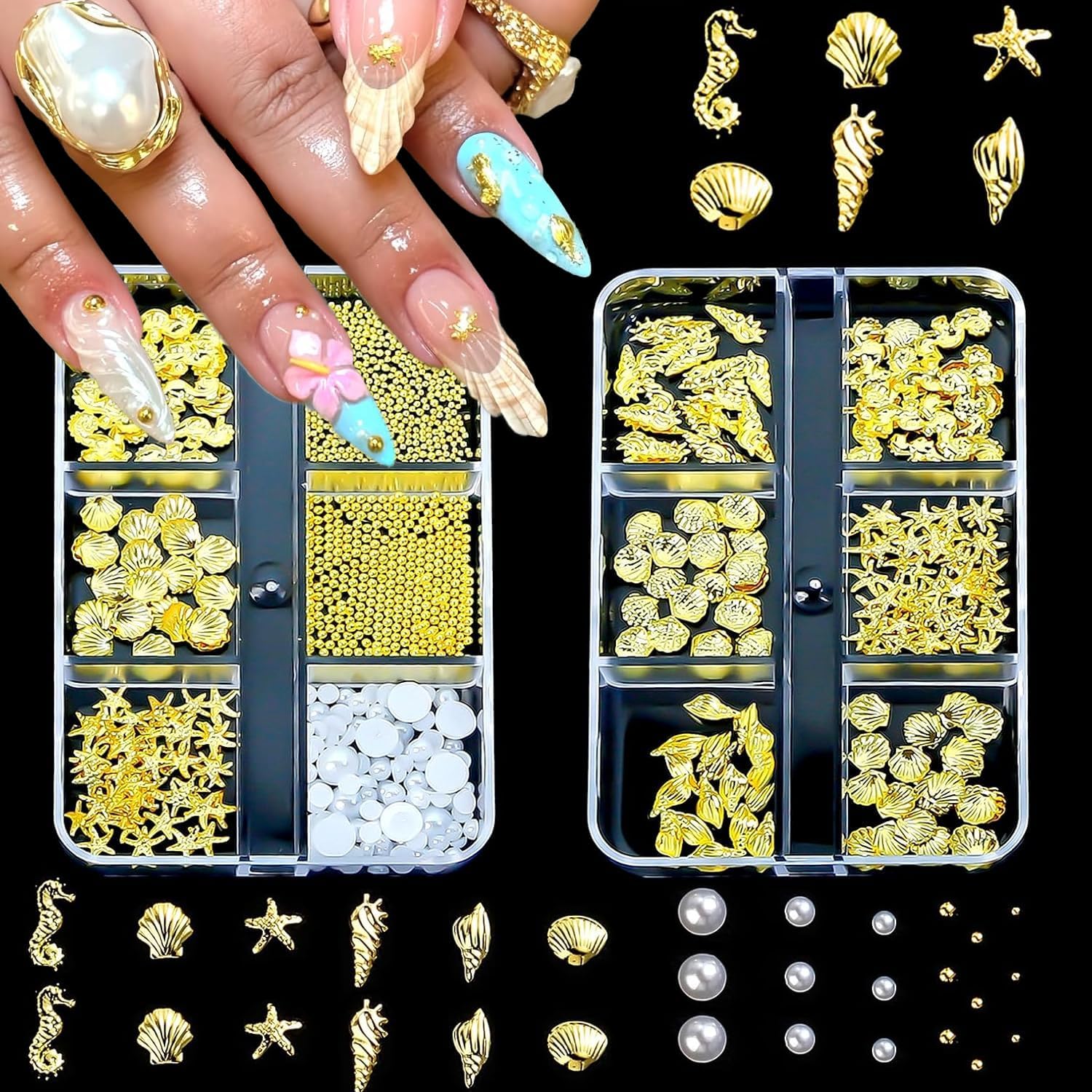 2 pudełka Nail Charms Gold, Nail Art Charms, Charms paznokcie