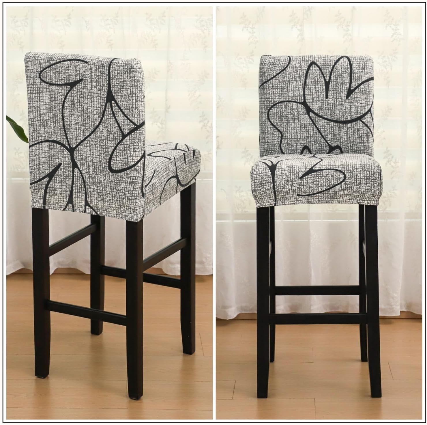 SPRINGRICO Bar Stool Covers Set of 4, Stretch Washable Barstool Seat Covers with Backs, Removable Counter Height Chair Covers for Kitchen Dining Room Cafe (Lotus Gray, 4PCS)