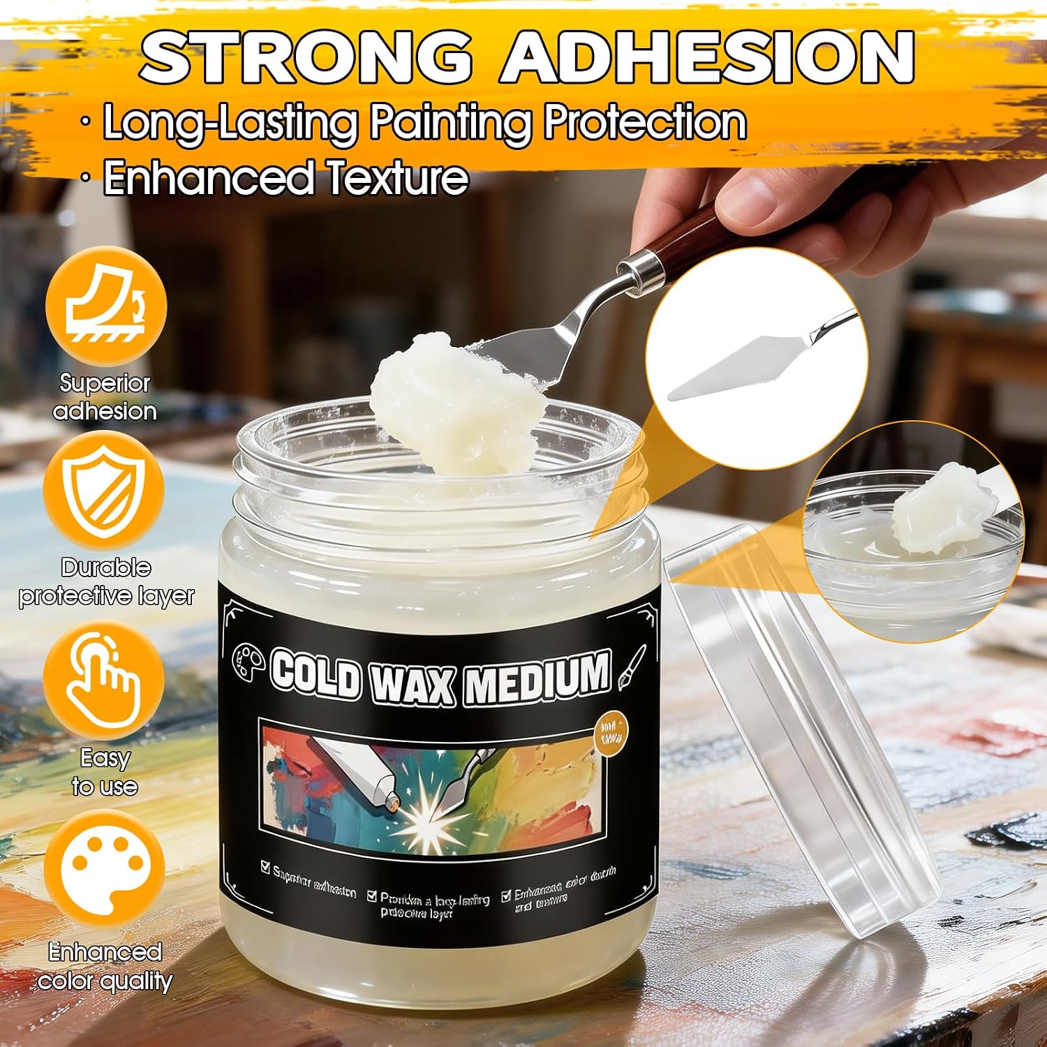 Cold Wax Medium, Watercolor Wax Sealer for Sealing, Protection, Brightening for Watercolor, Colored Pencils, Sketching, Pastels, Charcoal, Long-Lasting, No Fading, with Palette Knife, 100 ml