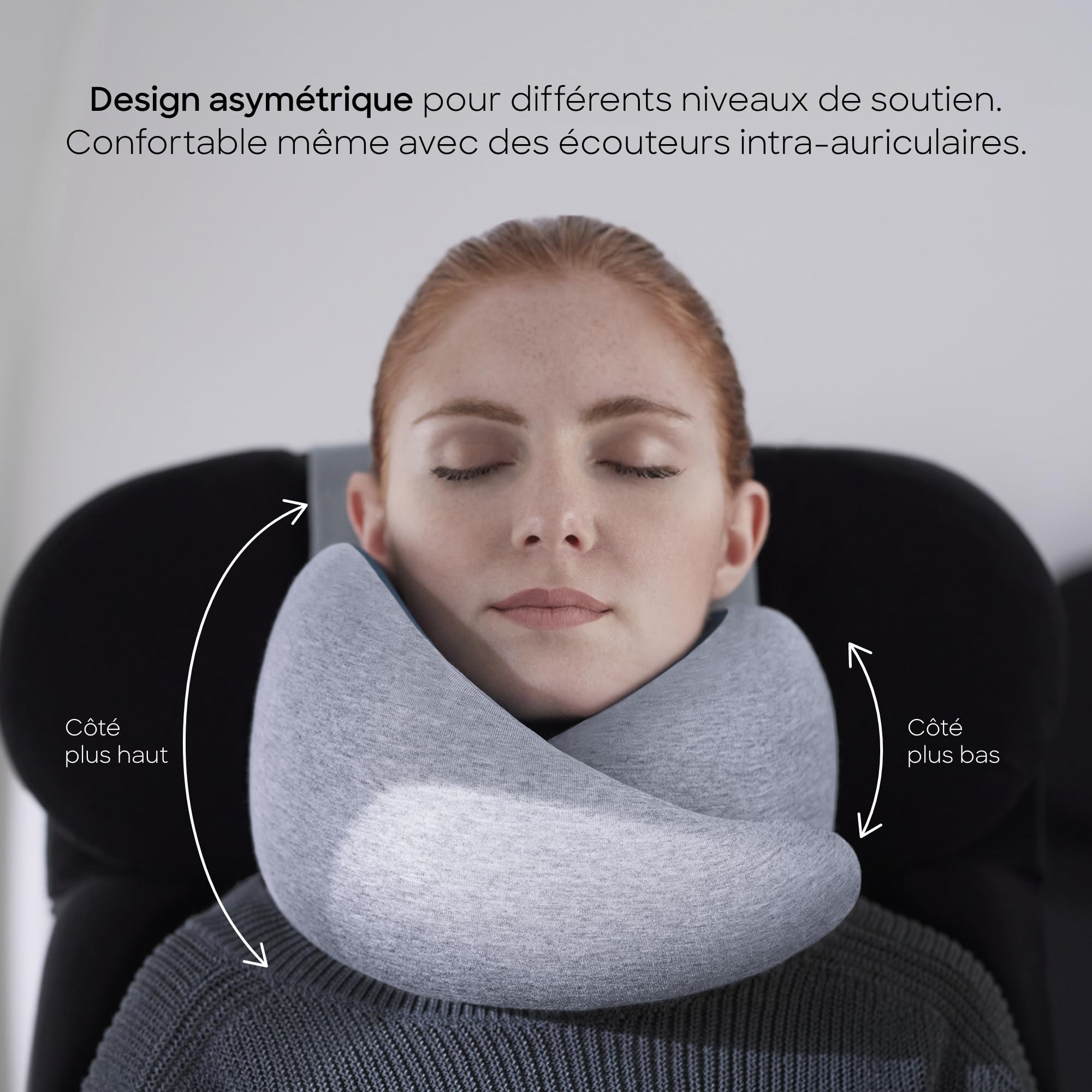 Ostrichpillow Go Neck Pillow - Oreiller de Voyage en Mousse à Mémoire de Forme, Design Ergonomique à 360º, Côtés Asymétriques, Sac de Voyage Inclus, Housse en Modal Lavable