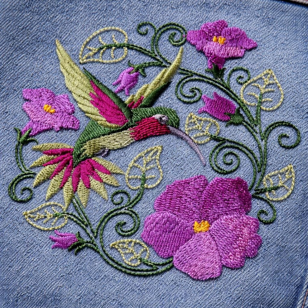 Hummingbird Embroidered Patch 5" Iron On Sew On Floral Bird Patch for Jacket Backpack Hat Denim Vest | Nature Flower Circle Patch Made in USA