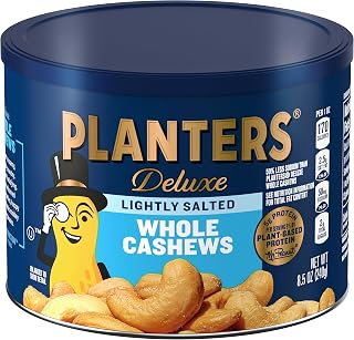 Planters Lightly Salted Whole Cashews 8.5 oz Resealable Canister - Fresh Crunchy Low Sodium Roasted Nuts