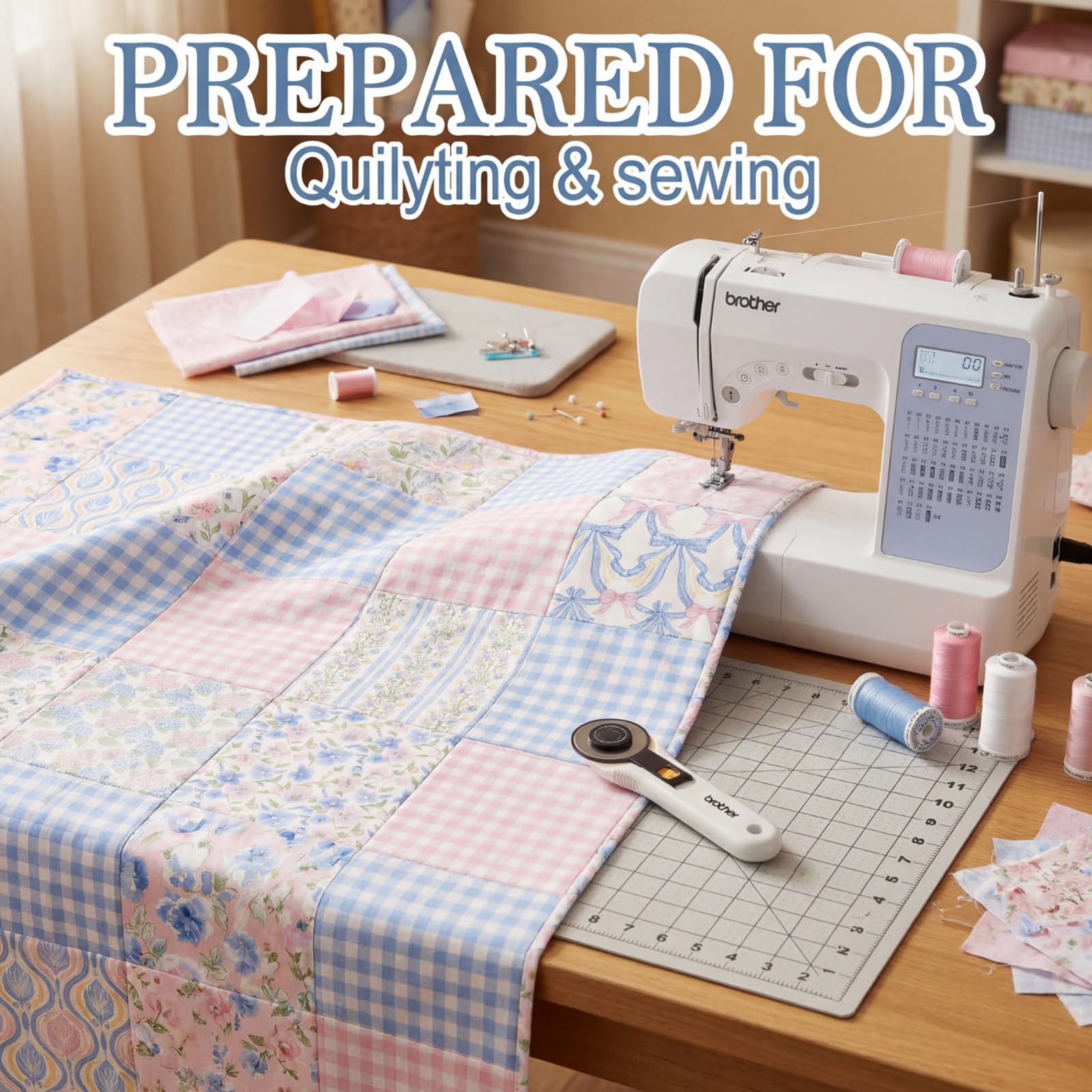 Mindsoft 12 Pcs Blue Spring Floral Fabric Bundles 18 x 22 Inch Cotton Hydrangea Floral Printed Fat Quarters Pastel Flower Quilting Fabric Patchwork Squares for Sewing DIY Handmade Craft Supplies - 3