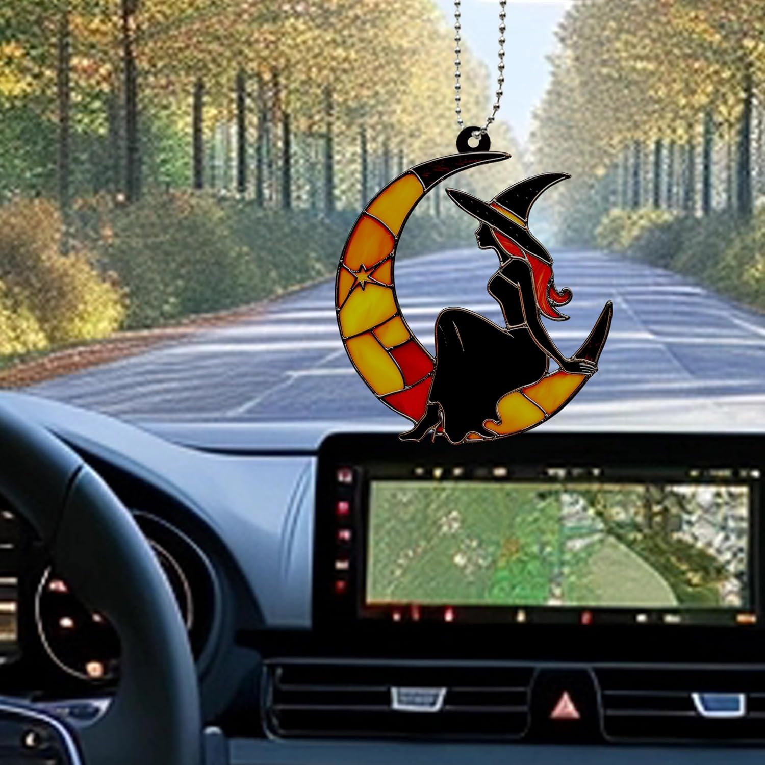 Moon Witch Car Hanging Ornament Rear View Mirror Decor