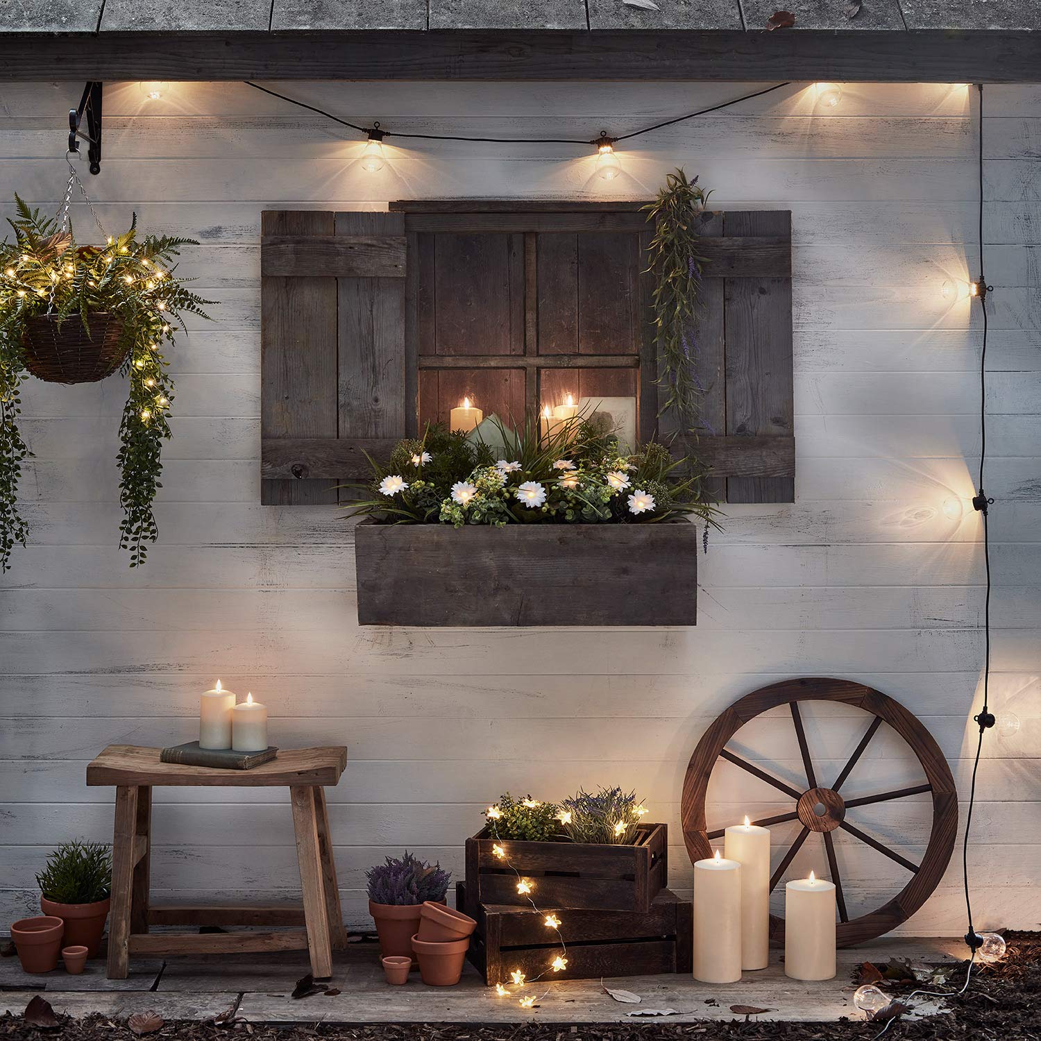 Lights4fun TruGlow® Juego de 3 Velas Sin Llama con LED Blanco Cálido a Pilas con Temporizador Decoración Impermeable para Jardín Balcón Exteriores
